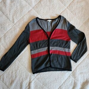 Medium Color Blocked Avalin Cardigan Button Up V-neck Sweater Gathered Detail